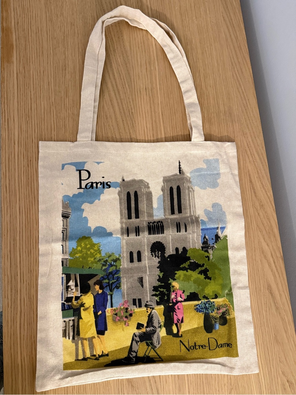 Paris Notre-Dame Canvas Tote Bag in Cream